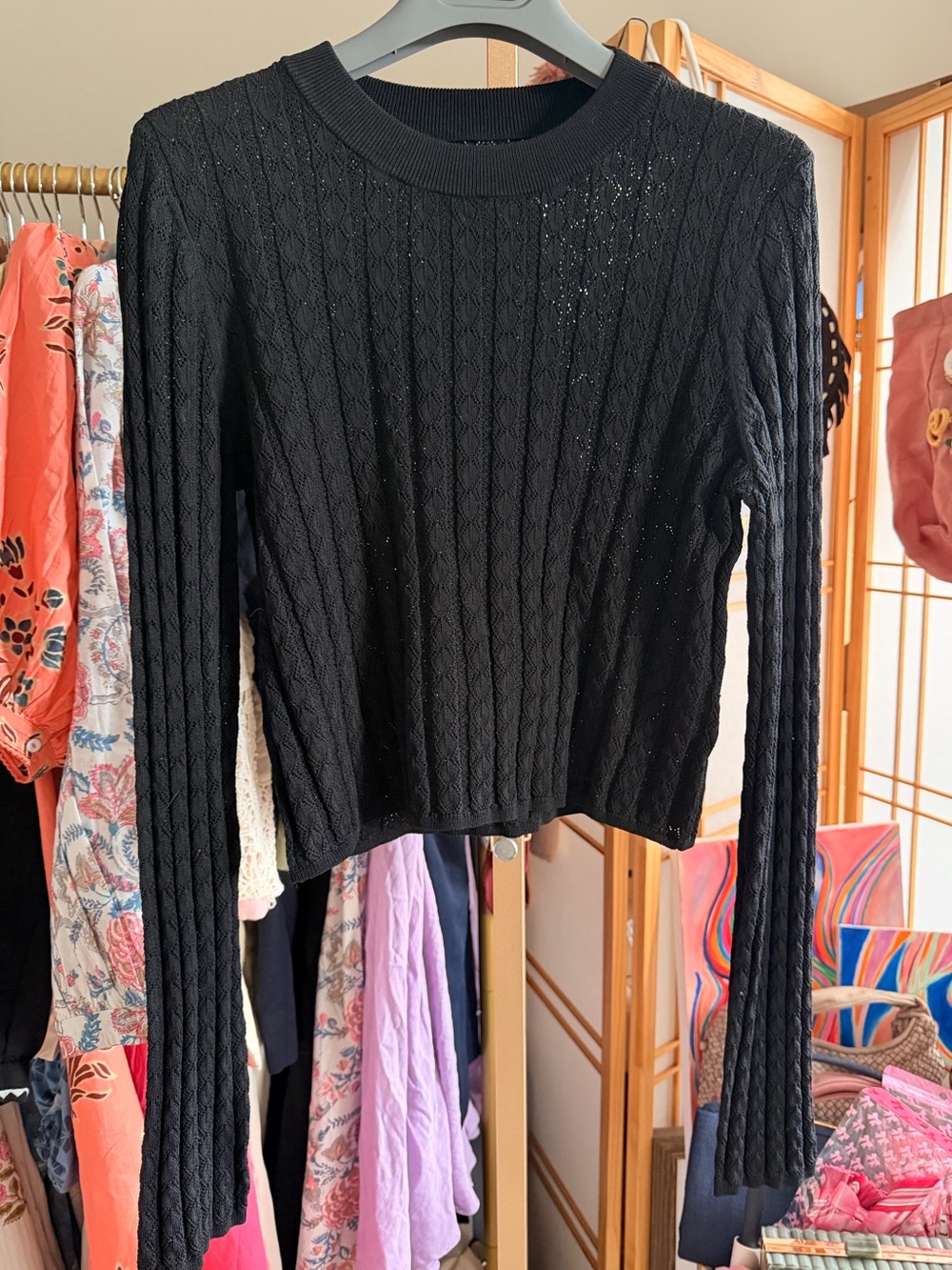 Loulou Studio Black Pointelle Open Knit Sweater Size L